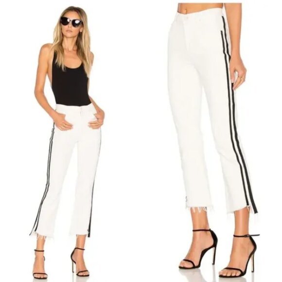Mother Denim Insider Crop Step Fray Jeans in Whipping the Racer White 29 - Picture 1 of 14
